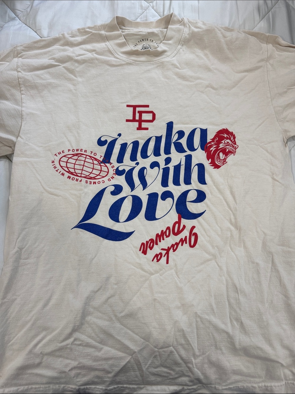Inaka Power Women's Short Sleeve Tee - White with Blue & Red Graphics